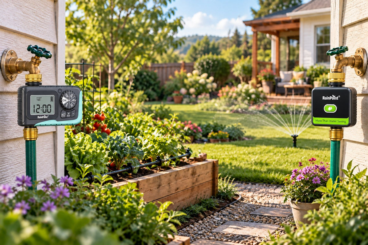 RainPoint smart and standard sprinkler timers for automatic garden and lawn watering