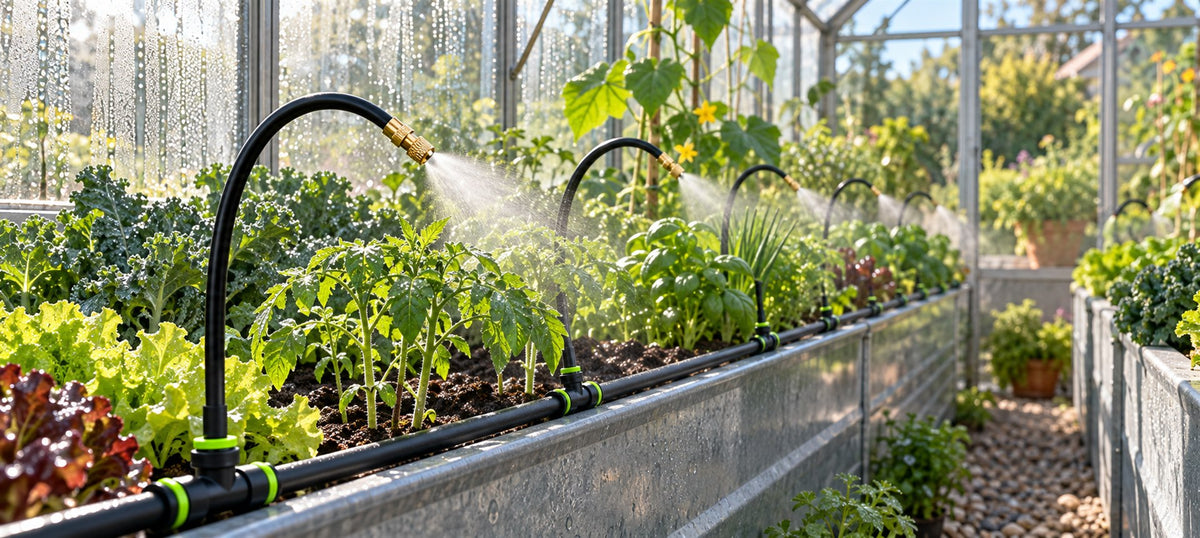 RainPoint greenhouse garden watering system with spray hose irrigation for vegetables and plants