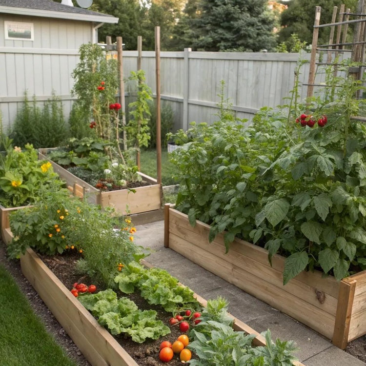 Garden beds with targeted watering system for healthy plant growth