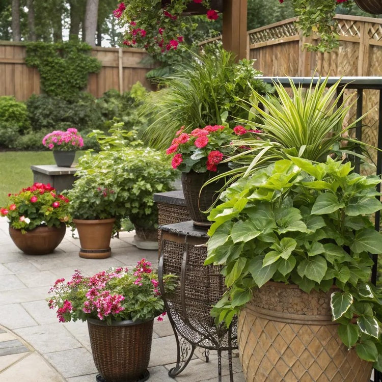Outdoor potted plants with convenient automatic watering solution