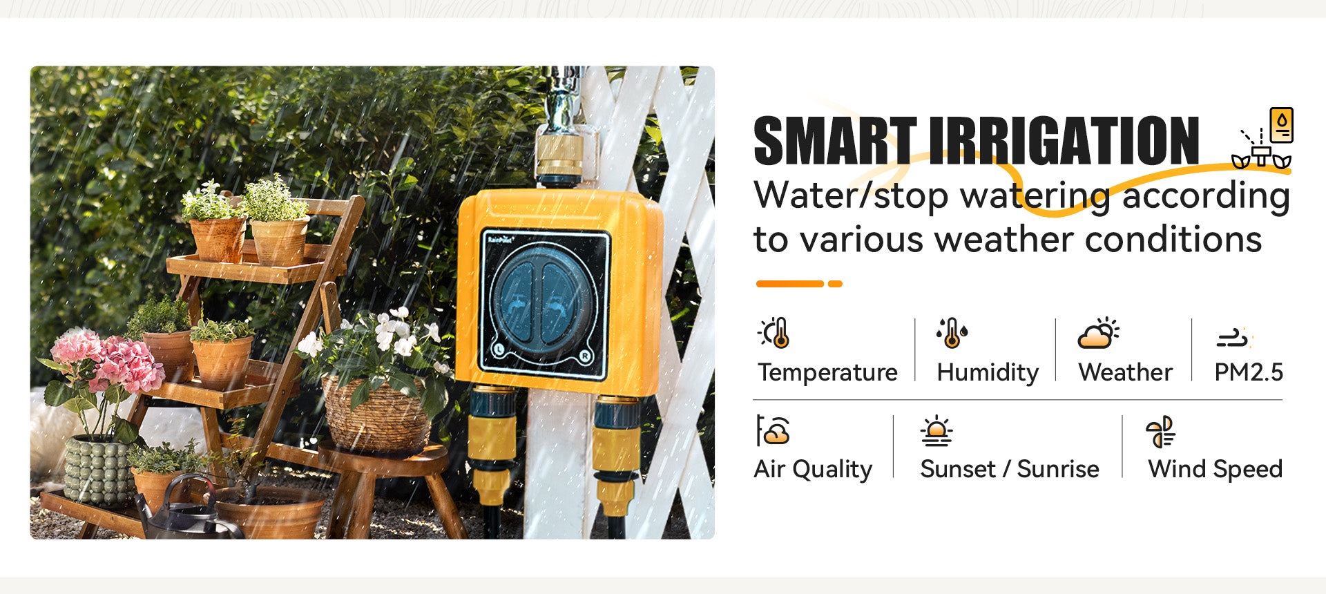 RainPoint smart hose faucet timer connecting to WiFi for automatic garden irrigation