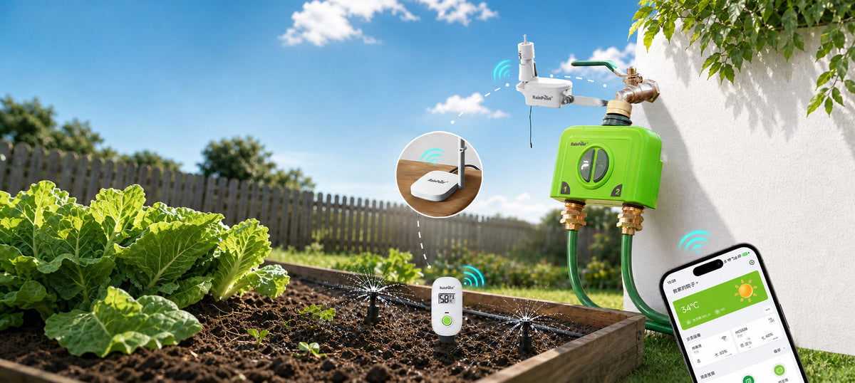 RainPoint 2-zone WiFi smart irrigation system with app control and soil moisture sensor