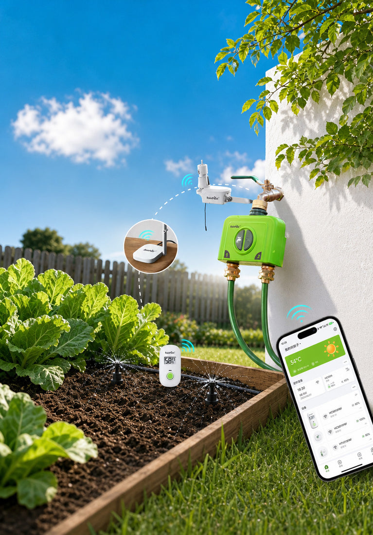 RainPoint 2-zone WiFi smart irrigation system with app control and soil moisture sensor