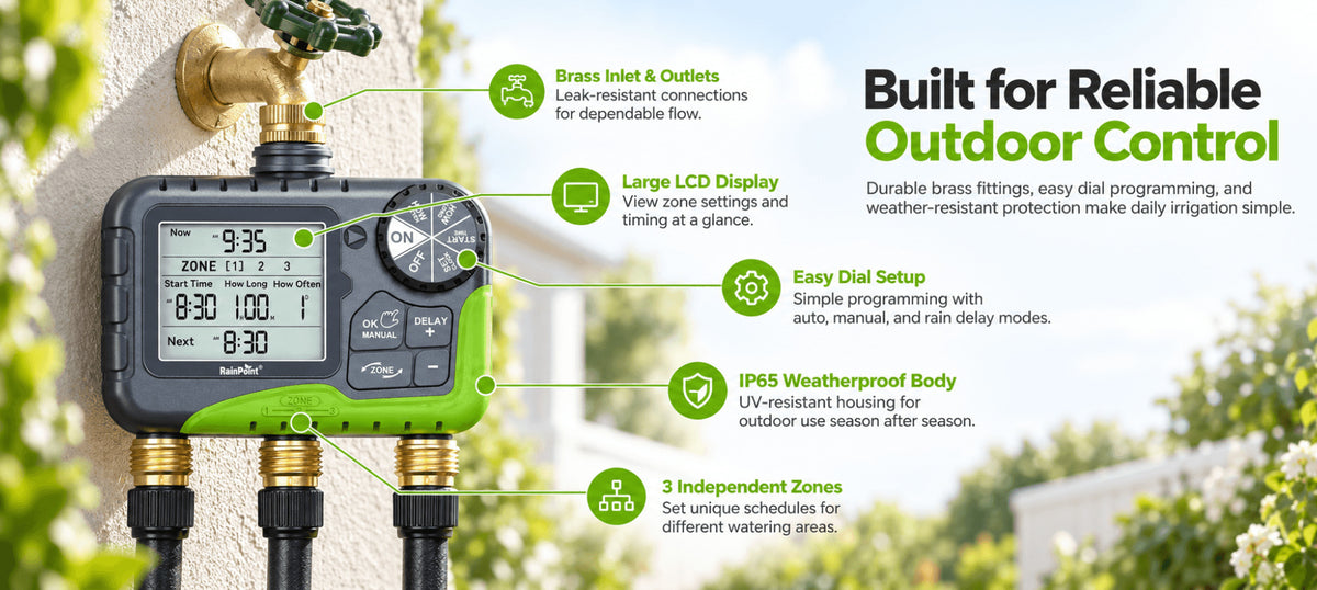 RainPoint 3 zone water timer settings for customized garden watering schedules