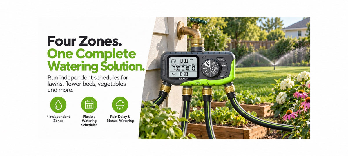 RainPoint 4 zone sprinkler timer with automatic irrigation controller for multiple watering areas