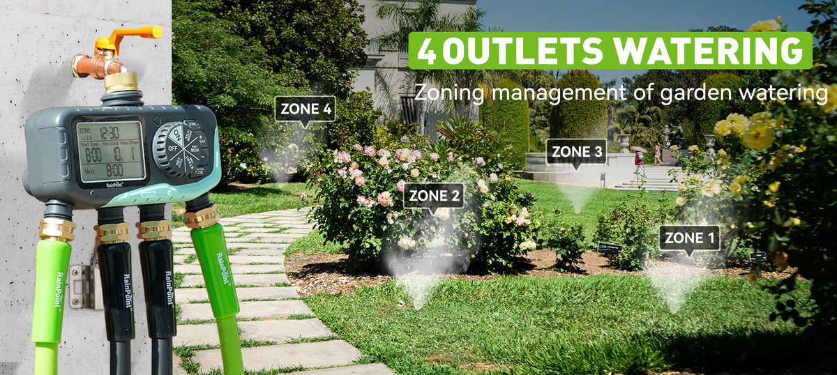 RainPoint garden irrigation controller with four zones for efficient lawn watering