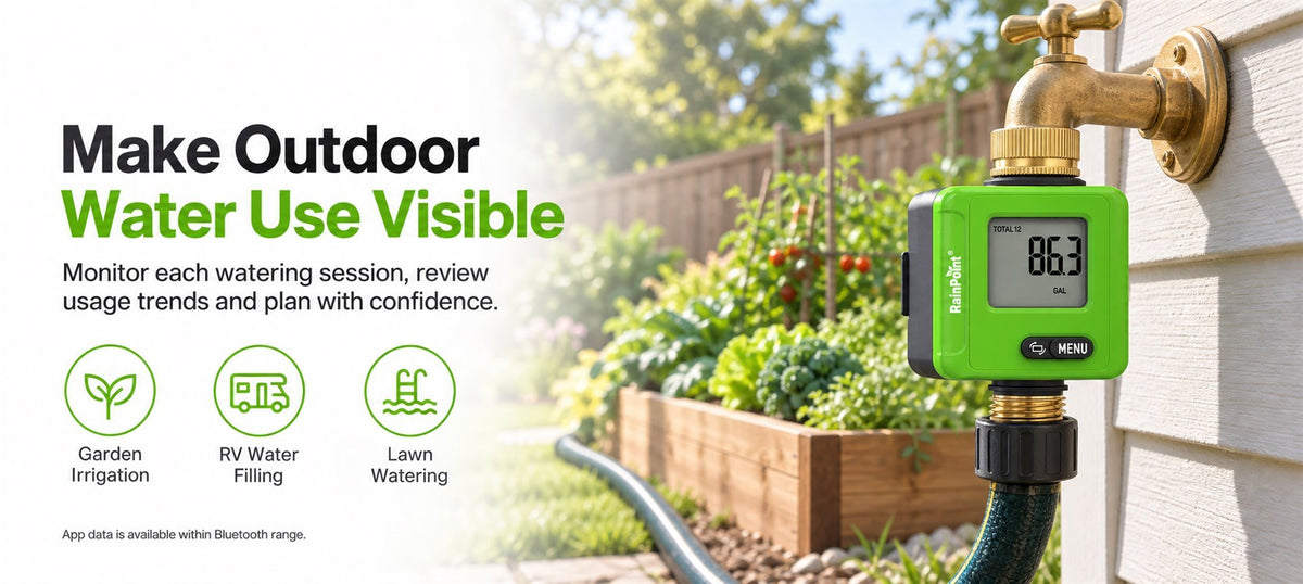 RainPoint automatic garden watering system in a residential garden