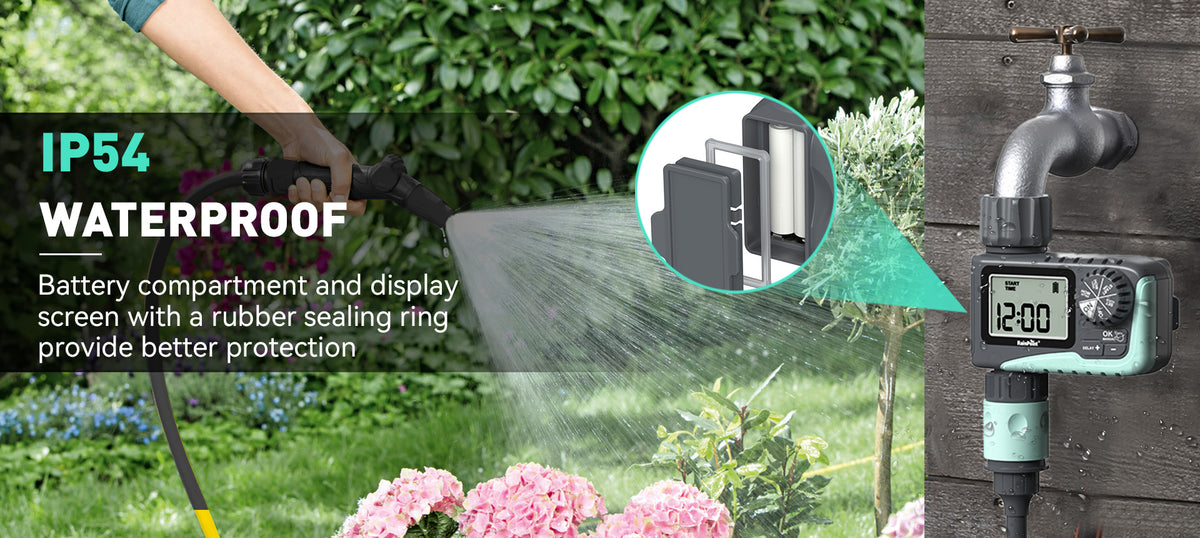 RainPoint automatic watering timer designed for lawns, gardens, and outdoor plants