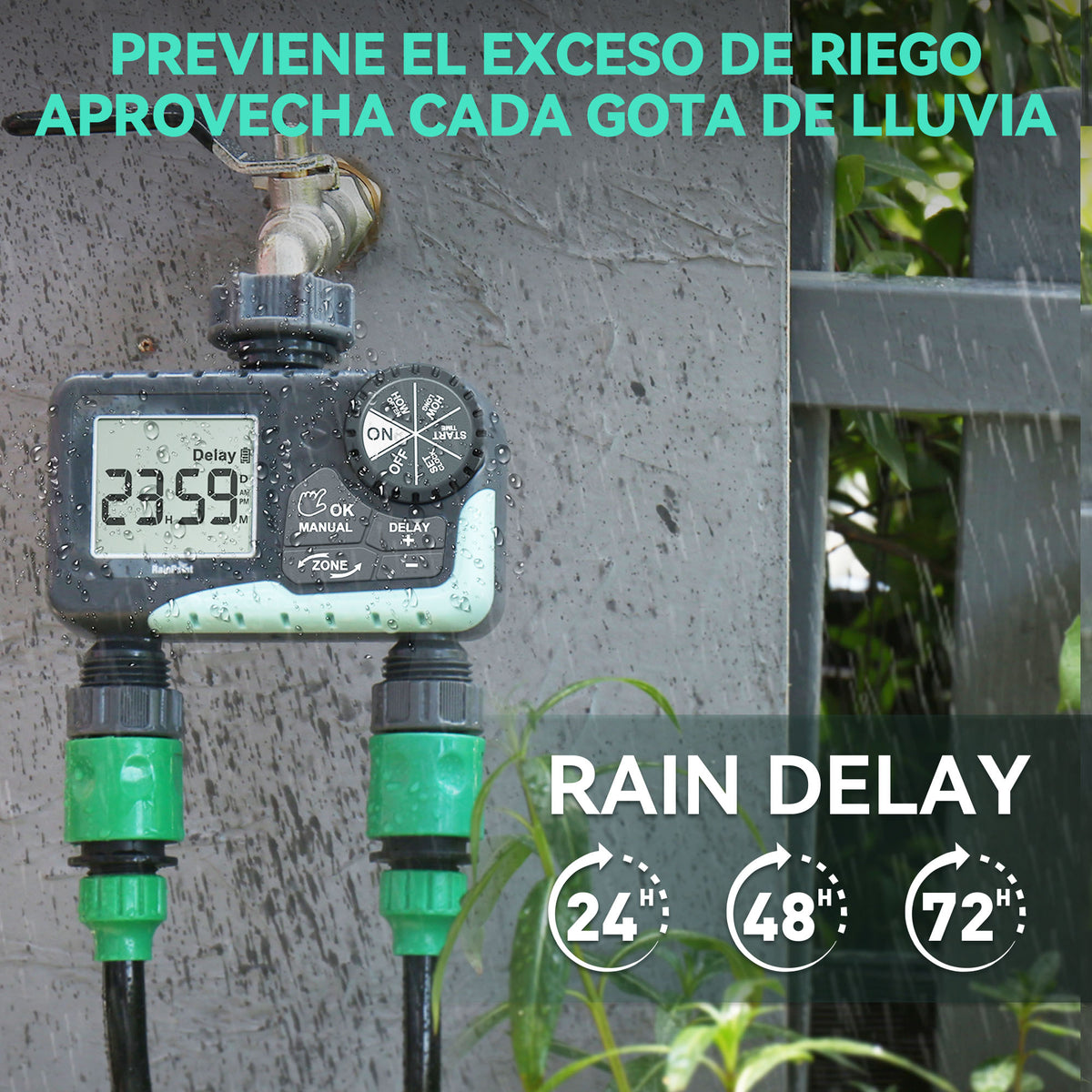 RainPoint programmable dual zone irrigation timer with easy watering schedule settings