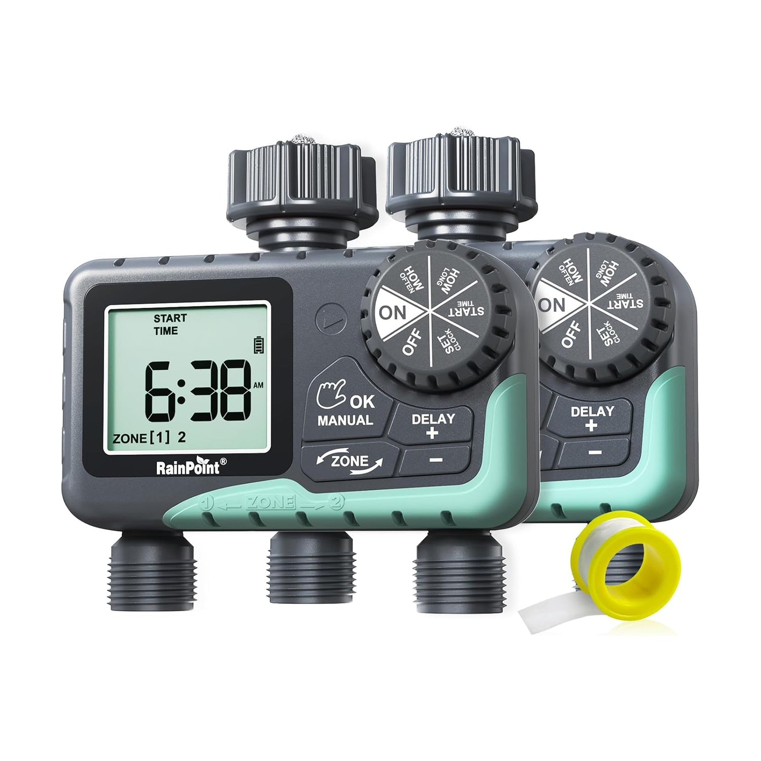RainPoint dual zone irrigation timer for garden hose with automatic watering control