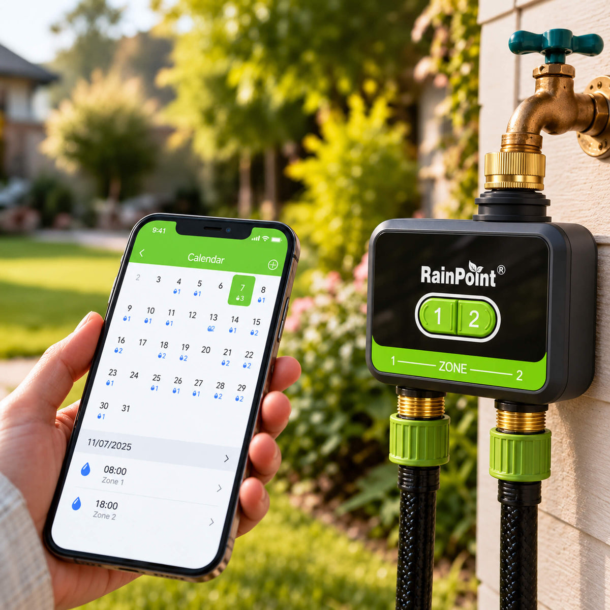 RainPoint dual zone smart water timer with app control for automatic garden watering