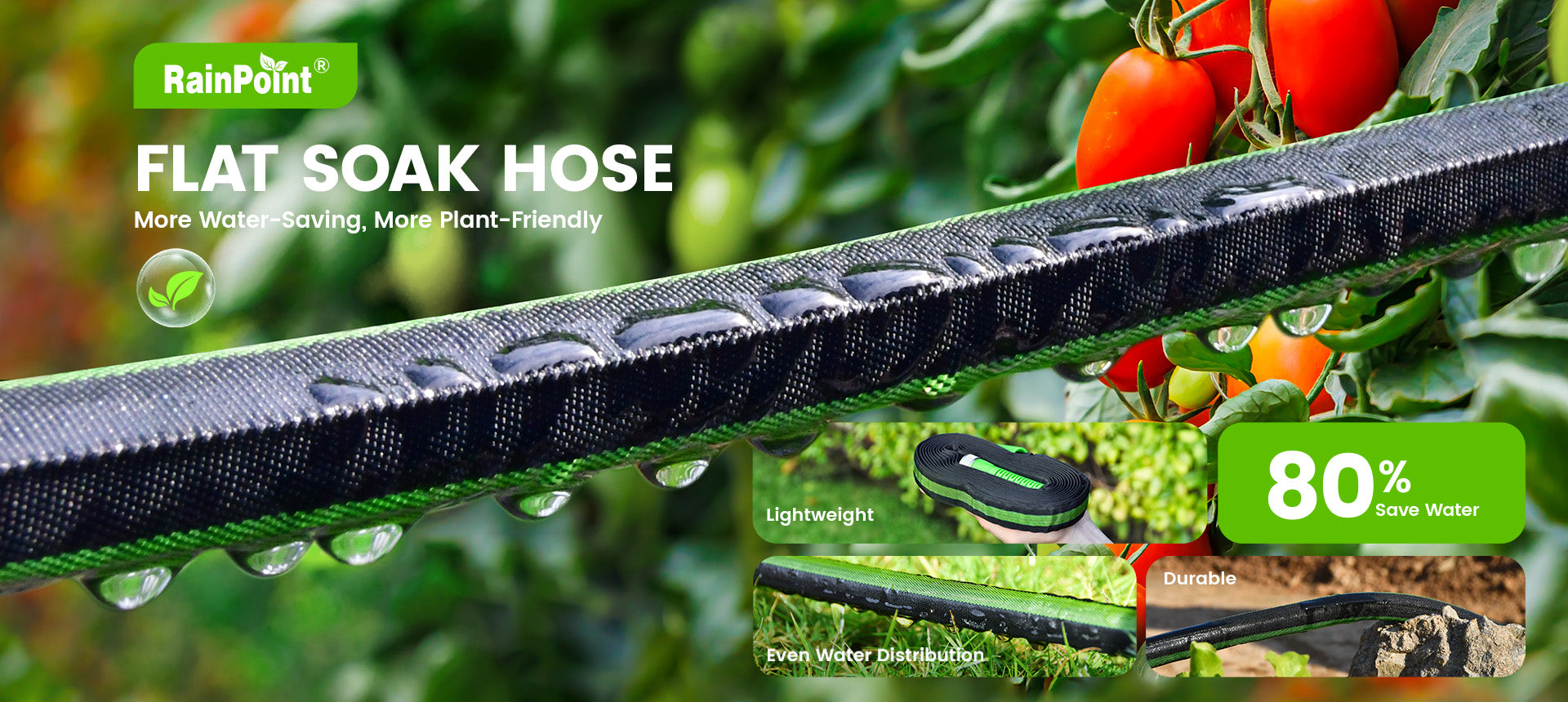 RainPoint flat soaker hose designed for easy setup and efficient outdoor irrigation