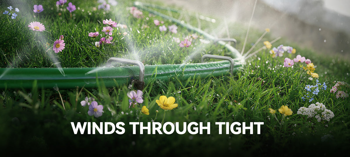RainPoint flat soaker sprinkler hose designed for even water distribution across lawns