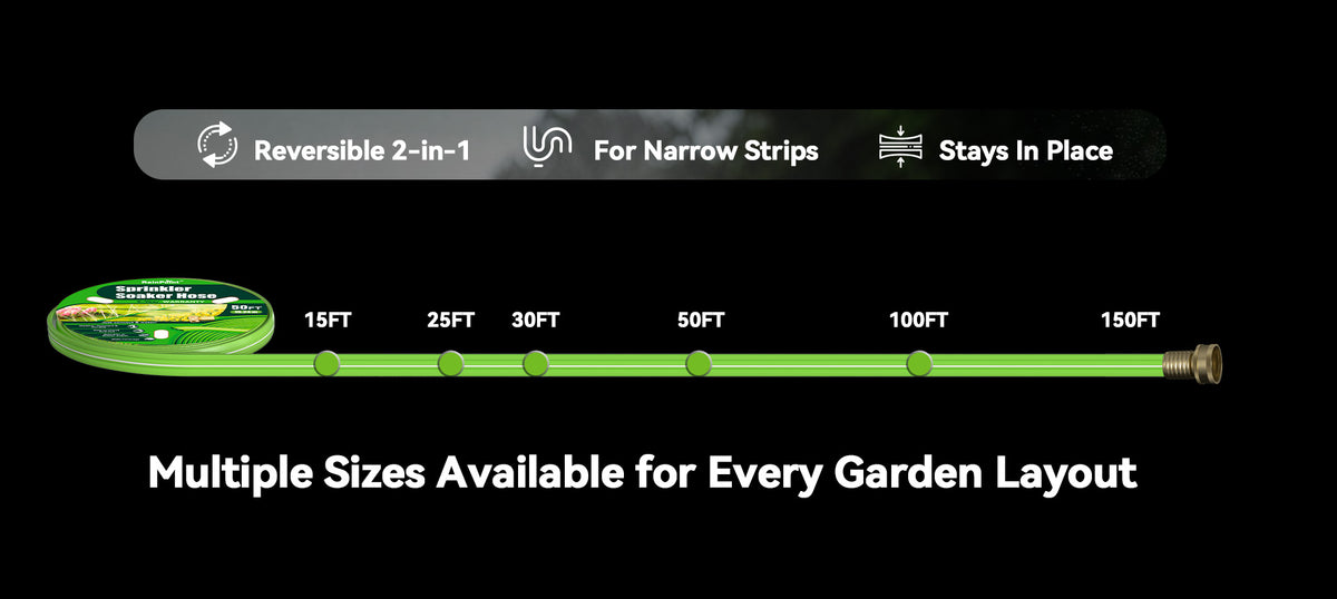 RainPoint flat sprinkler hose with stakes for even lawn watering and garden irrigation