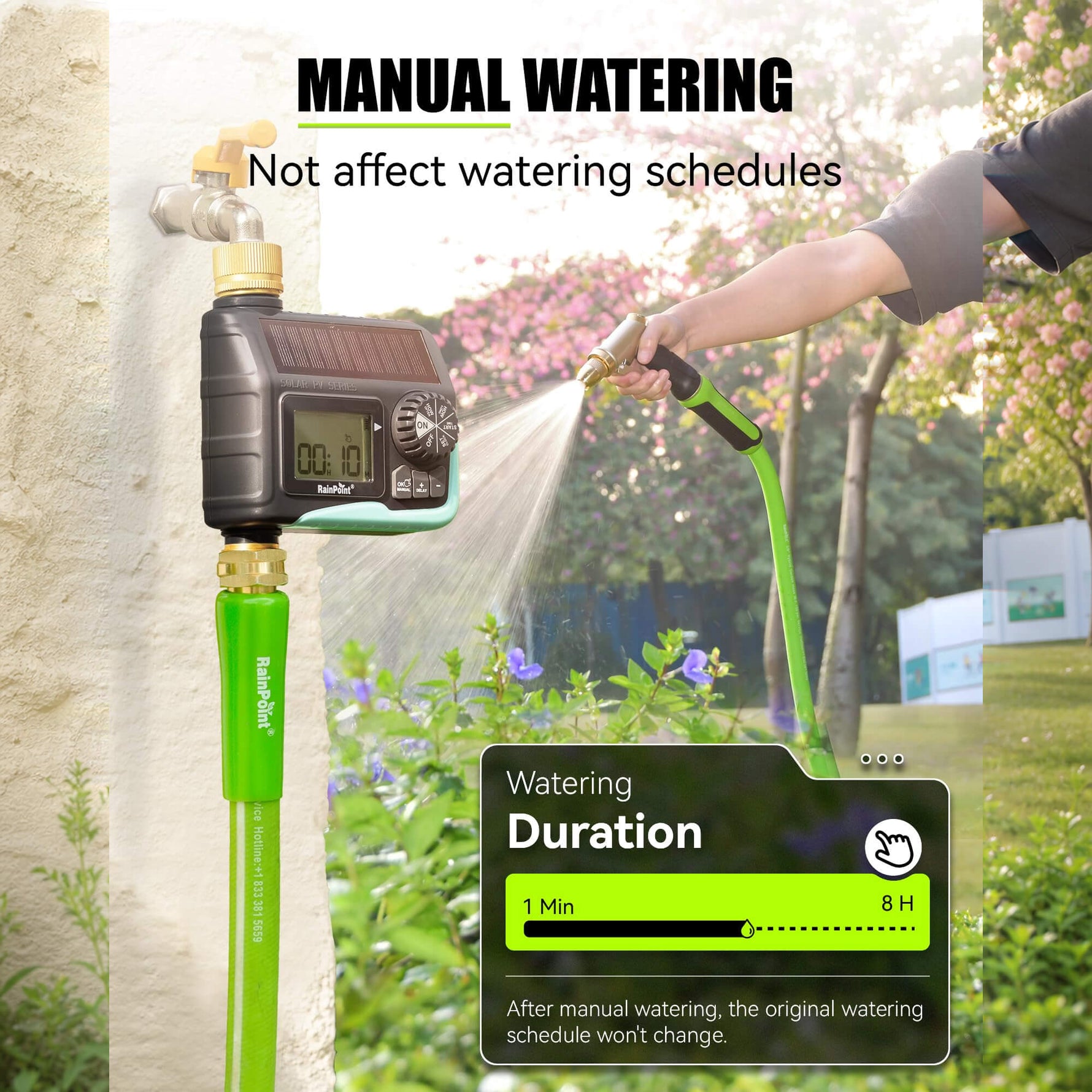 RainPoint garden hose timer with manual watering mode for flexible irrigation