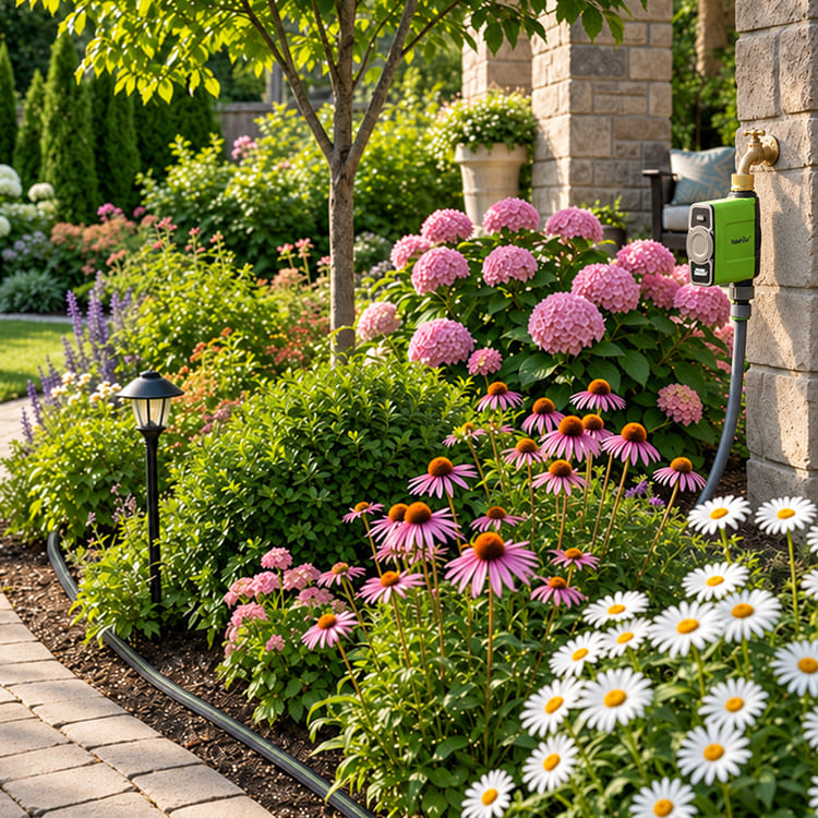 RainPoint garden irrigation system for watering flower beds and landscaped gardens