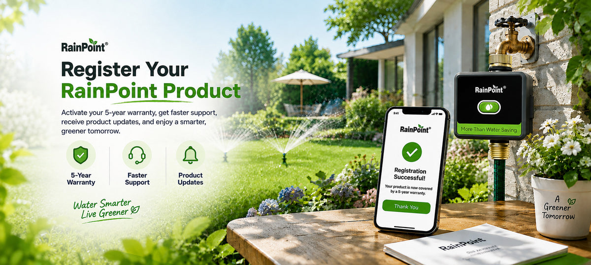 RainPoint product warranty activation with 5 year customer support coverage