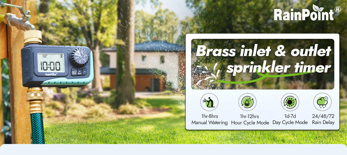 RainPoint brass inlet hose timer helping automate lawn and garden irrigation