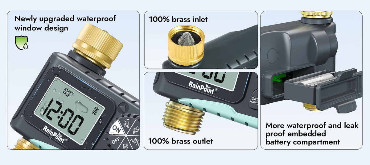 RainPoint programmable water timer with brass connection for automatic garden watering schedules