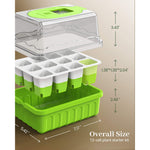 RainPoint seed starter tray showing the dimensions of the tray and clear humidity dome