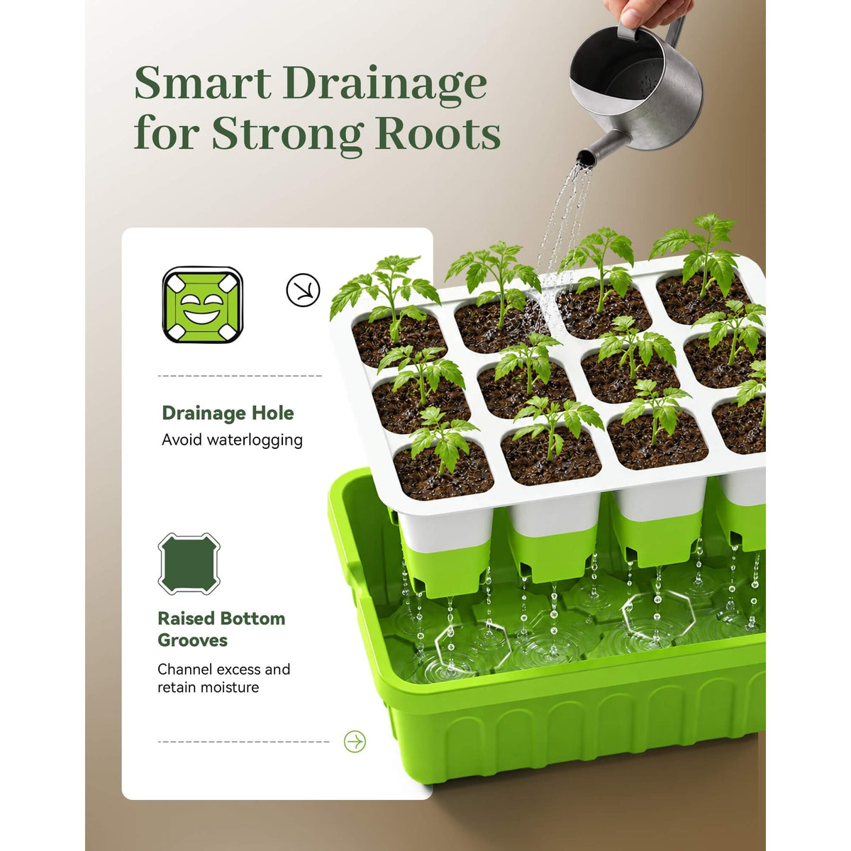 RainPoint seed starter tray with drainage design to help manage moisture around seedling roots