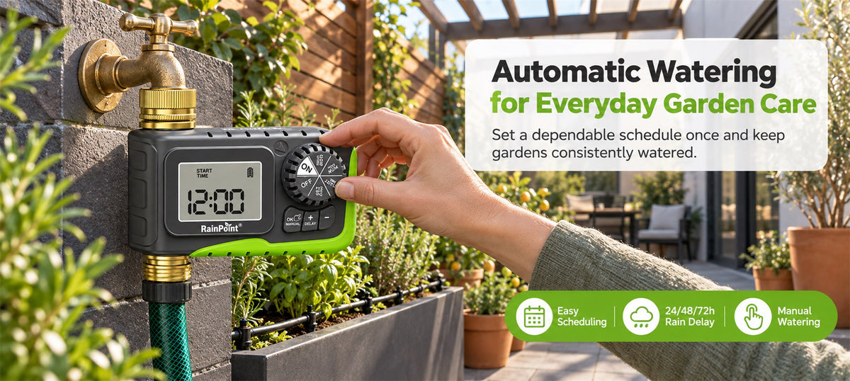 RainPoint single zone automatic water timer for convenient garden irrigation control