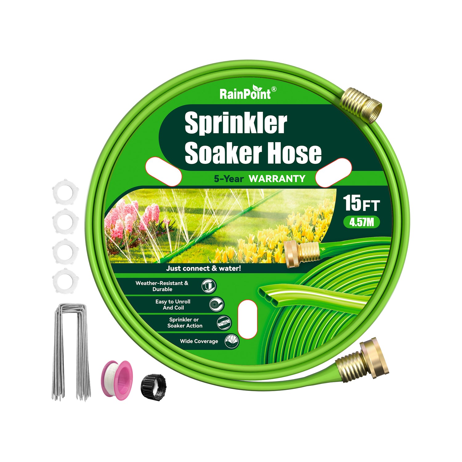 RainPoint Flat Sprinkler Hose with Stakes for Lawn