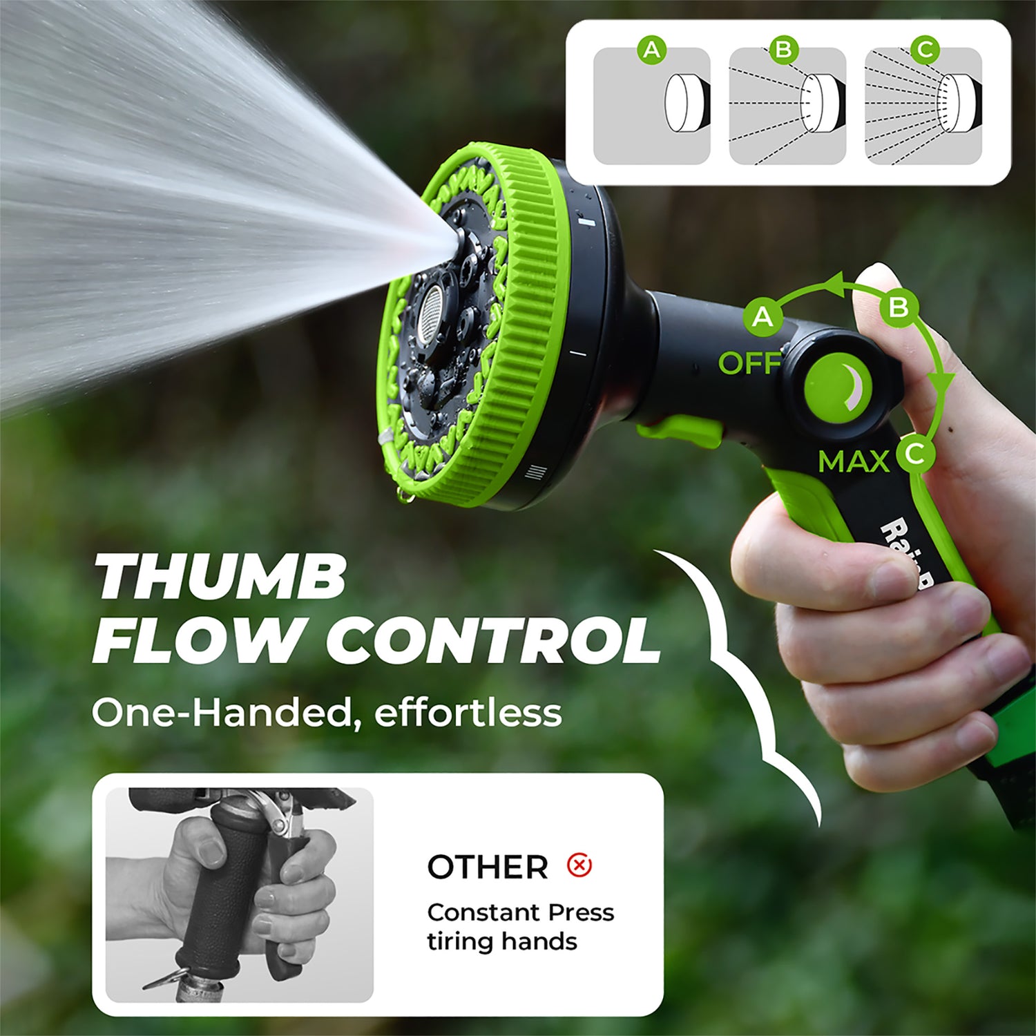 RainPoint Garden Hose Nozzle with Thumb Control & 21 Spray Patterns