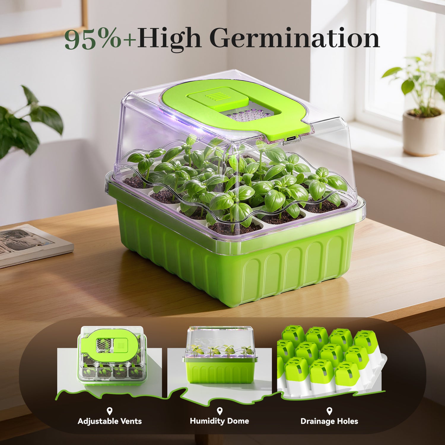RainPoint Silicone Seed Starter Tray with Humidity Dome