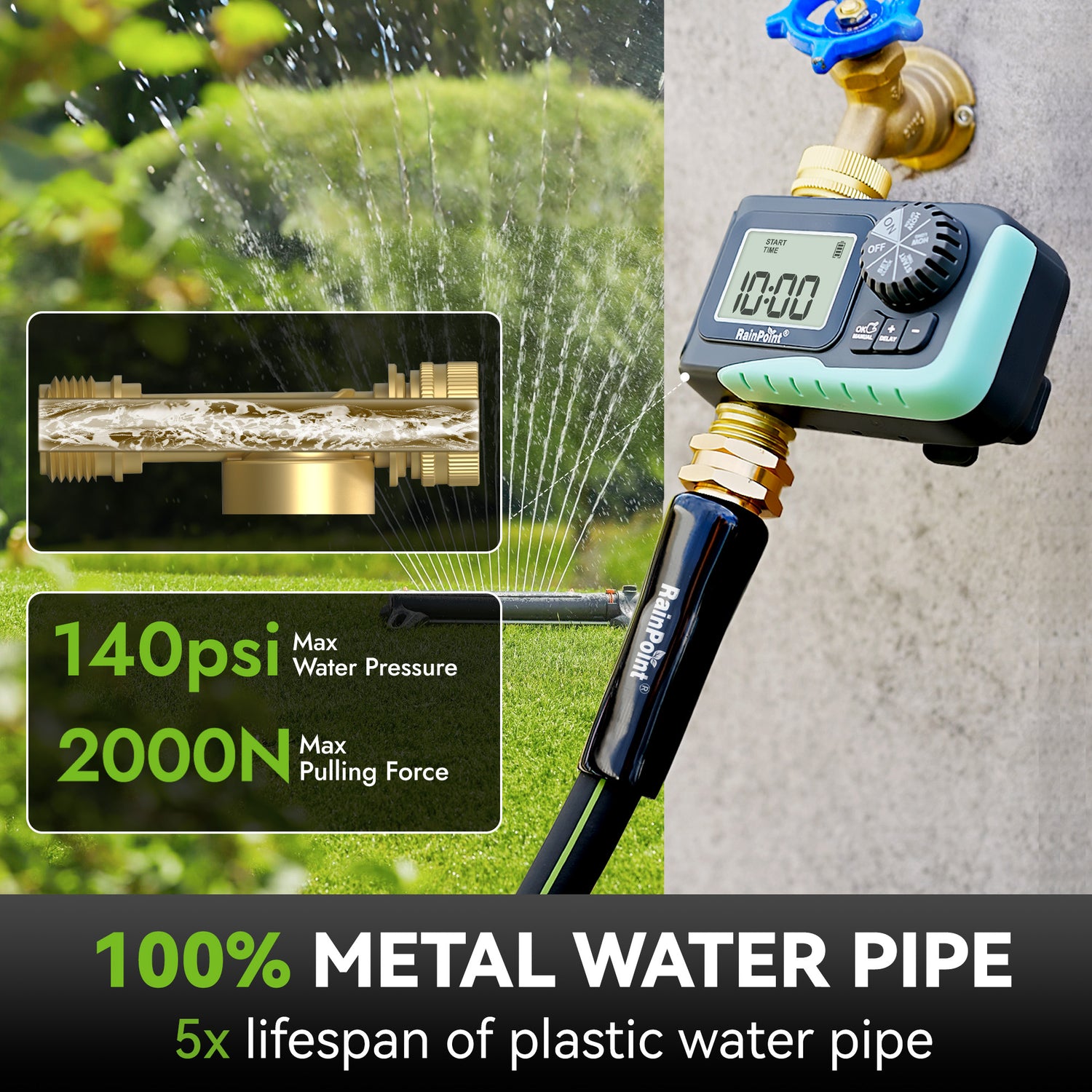RainPoint Metal Sprinkler Timer with Rain Delay