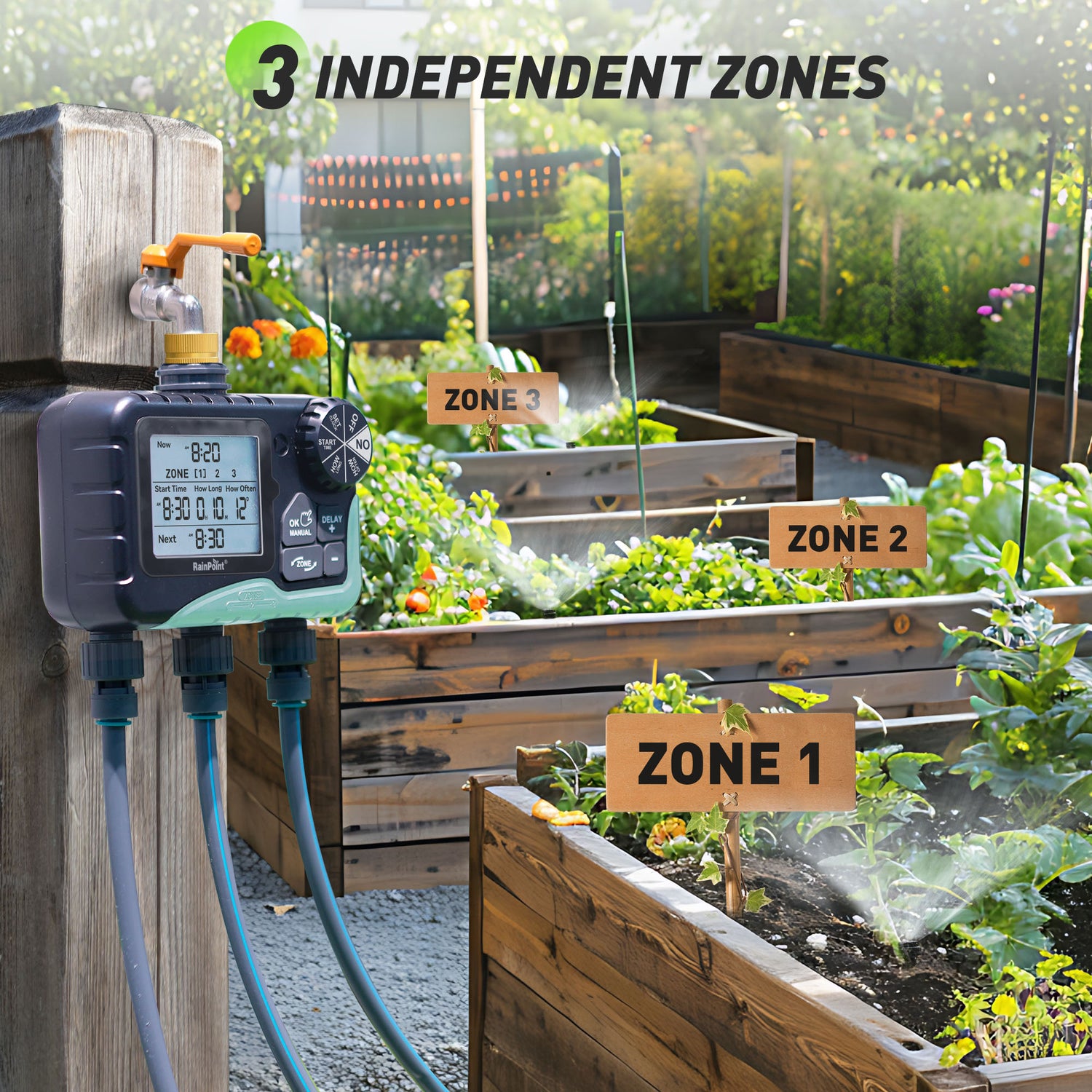 RainPoint 3-Zone Smart Sprinkler Timer with LCD