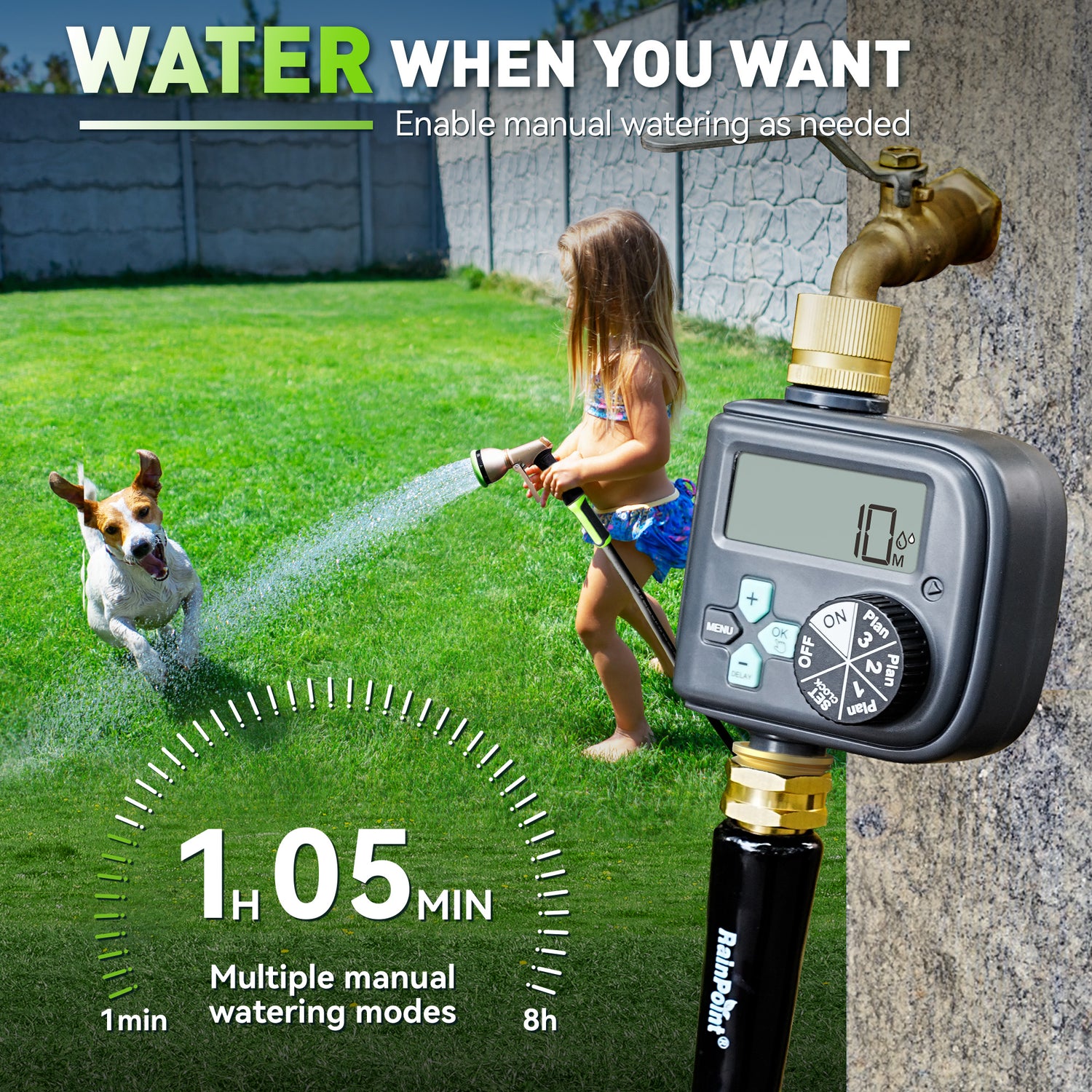 RainPoint 3-Program Waterproof Hose Sprinkler Timer