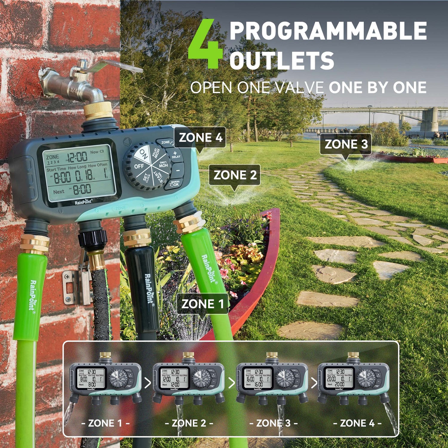 RainPoint 4-Zone Water Timer for Garden Hose