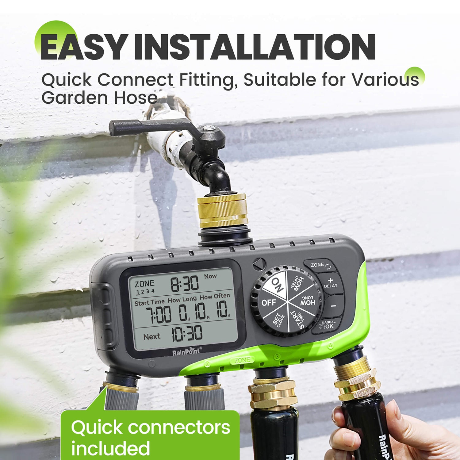 RainPoint 4 Outlet Hose Timer with Brass Connector & Auto Watering