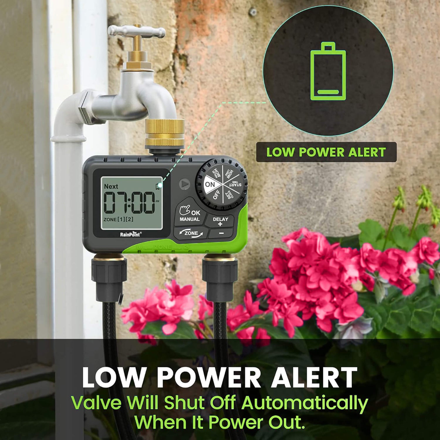 RainPoint Dual Zone Hose Timer with Brass Connector for Lawn Irrigation