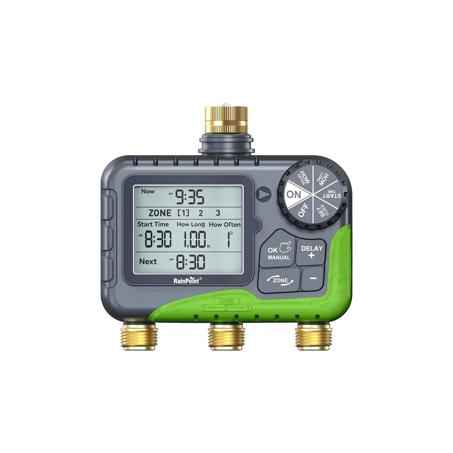 RainPoint 3 Zone Water Timer with Brass Sprinkler Control & Rain Delay