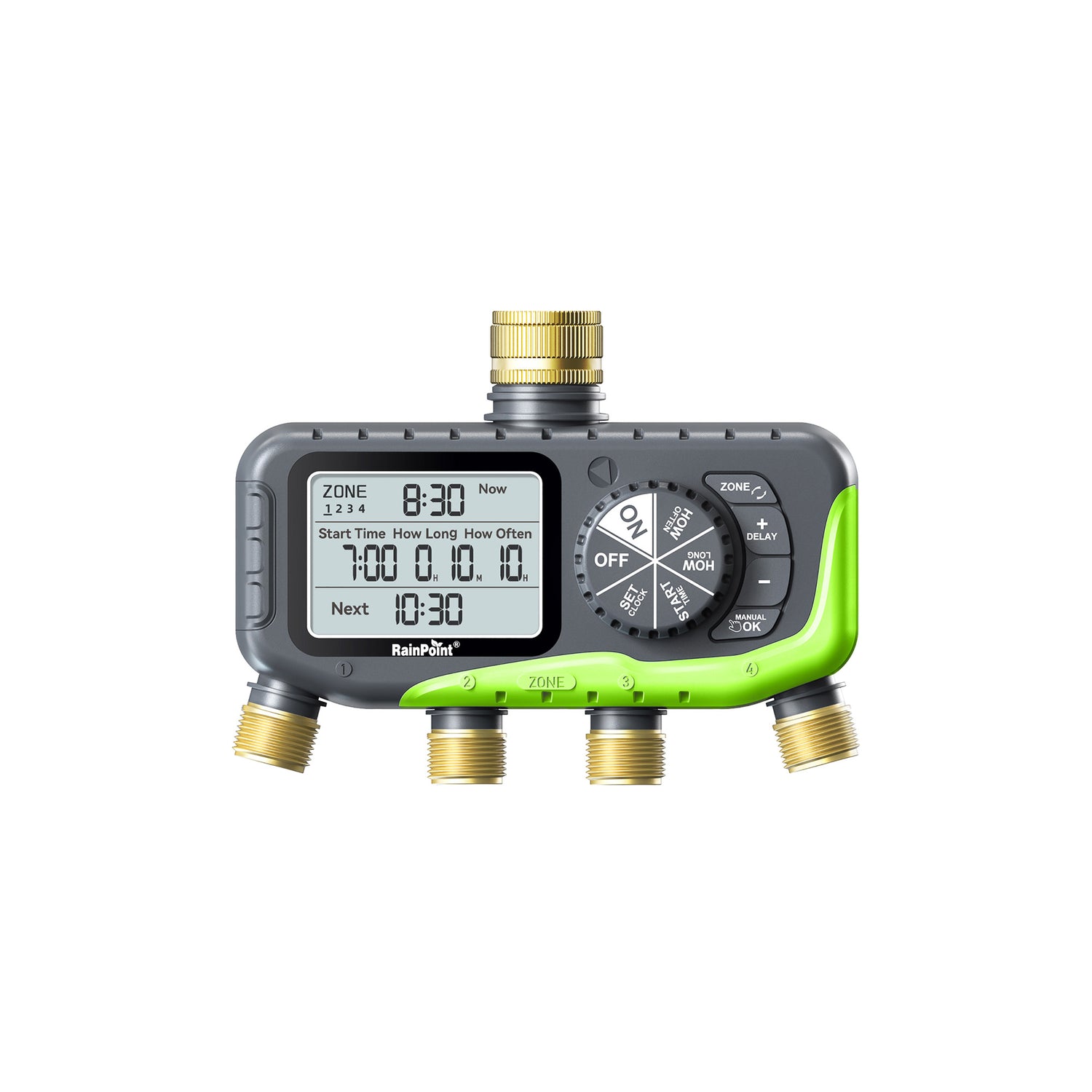 RainPoint 4 Outlet Hose Timer with Brass Connector & Auto Watering