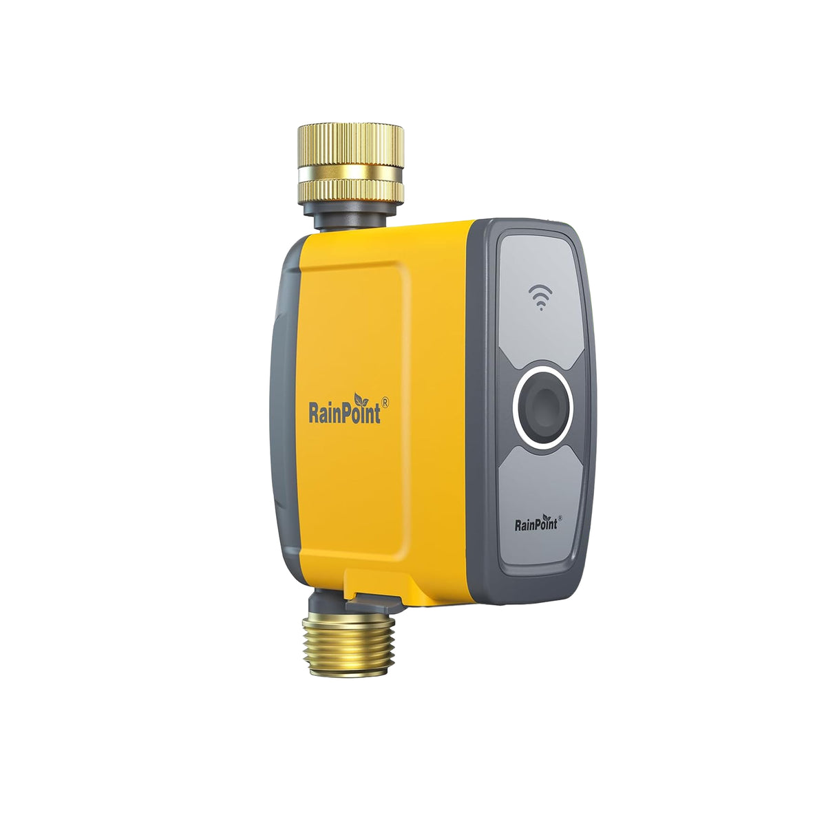 RainPoint WiFi water timer with brass inlet and hose connection