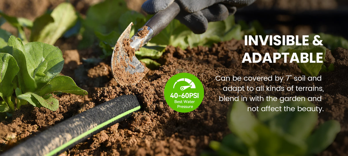 RainPoint porous soaker hose for automatic garden irrigation and reduced water waste