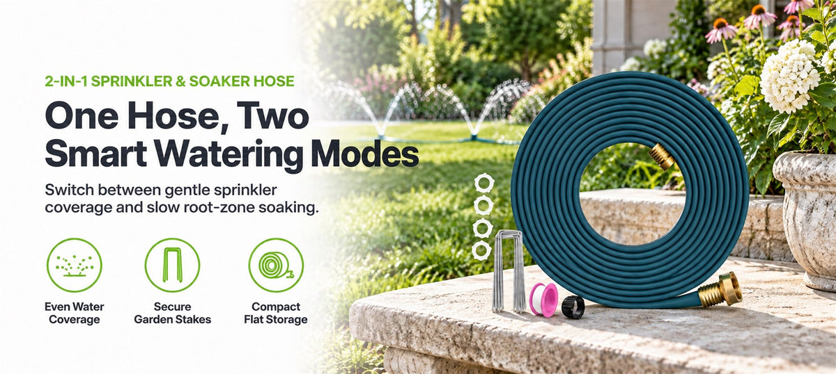 RainPoint garden soaker hose helping reduce water waste with targeted irrigation