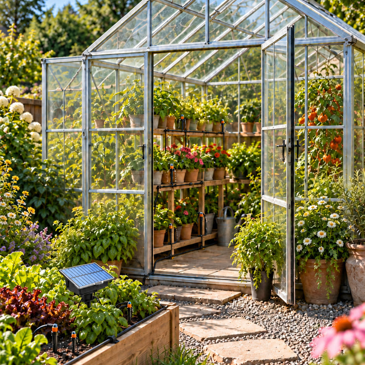 RainPoint solar drip irrigation system for automatic greenhouse plant watering