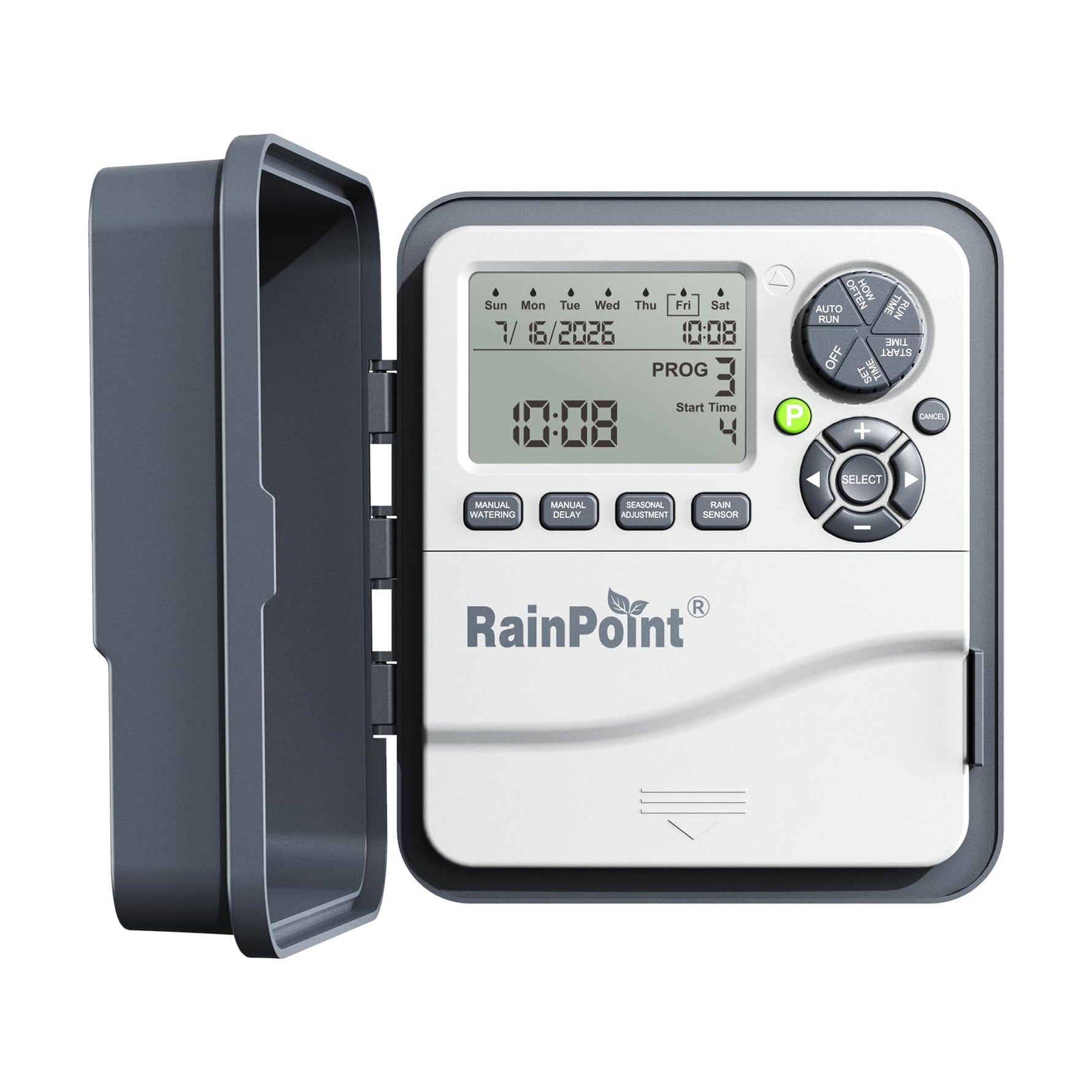 RainPoint sprinkler timer display and control panel for easy watering setup