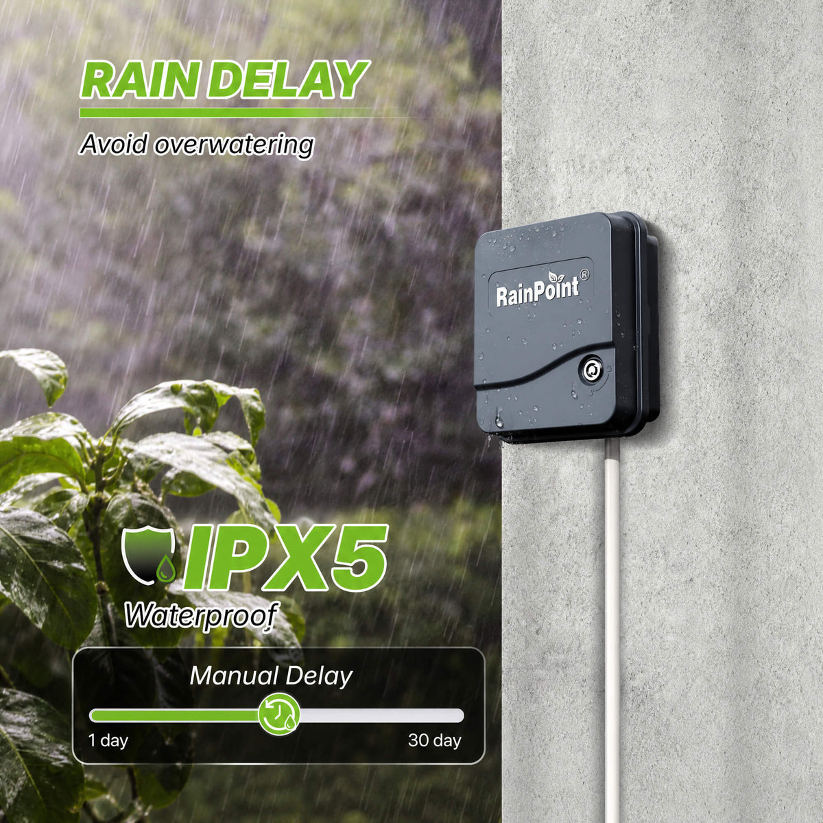 RainPoint sprinkler timer with IPX5 waterproof design for outdoor garden watering