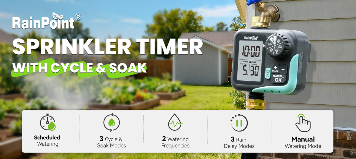RainPoint digital sprinkler timer with brass connection for convenient outdoor watering