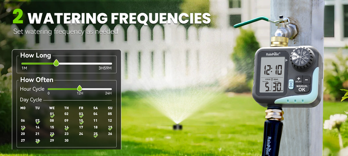 RainPoint hose faucet timer with brass inlet designed for lawn and plant irrigation