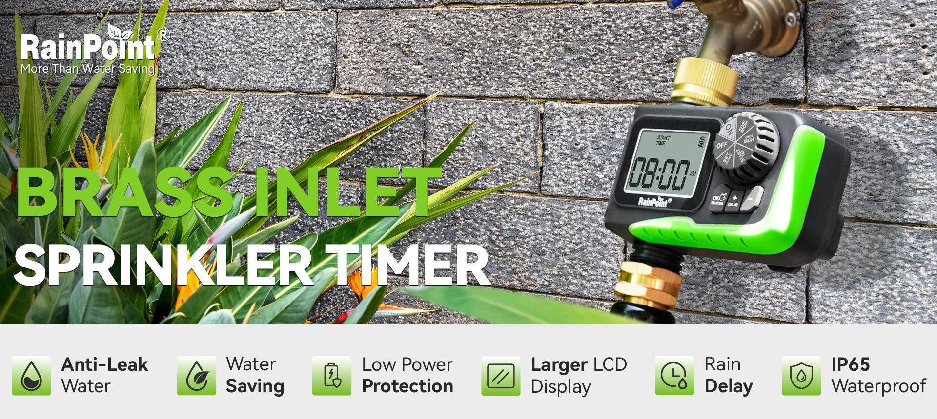 RainPoint sprinkler timer with rain delay feature for automatic garden watering control