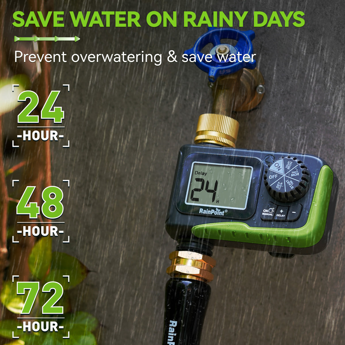 RainPoint sprinkler timer installed for automatic lawn and garden watering control