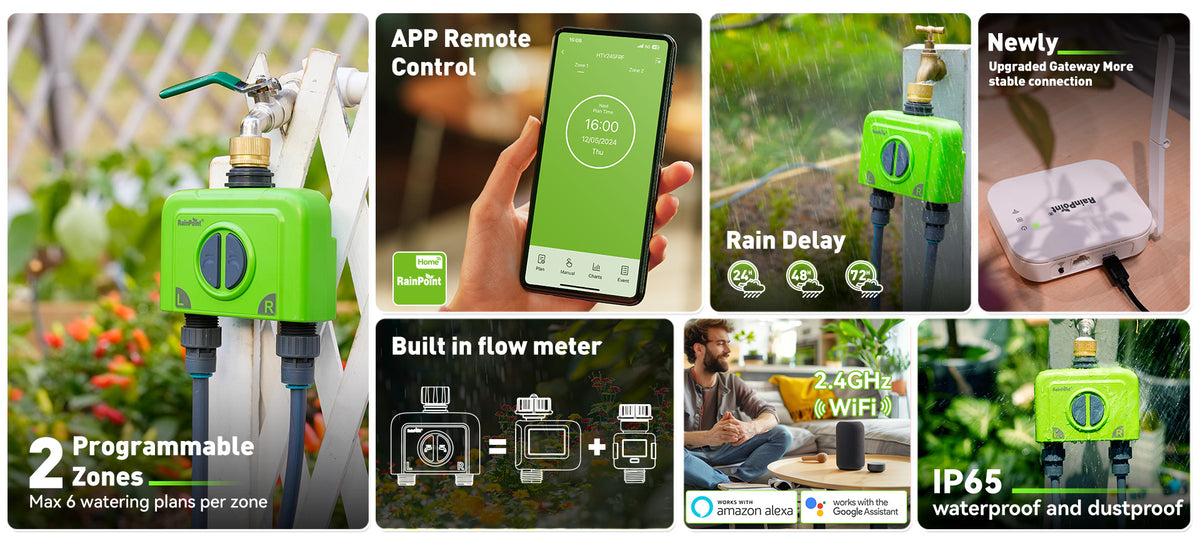 RainPoint 2 zone water timer for customized sprinkler schedules and outdoor irrigation